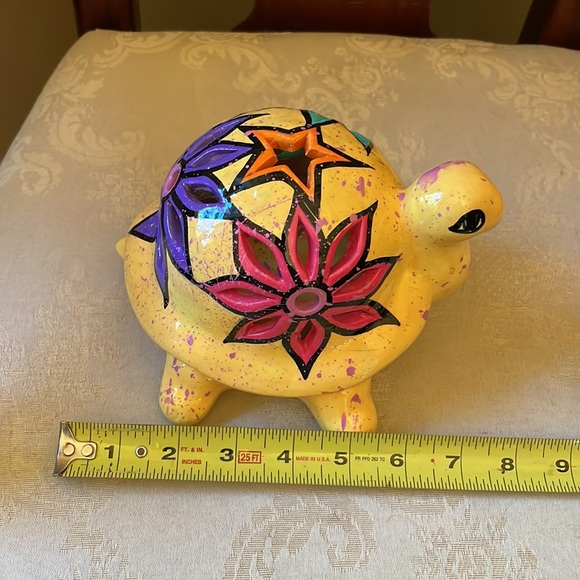 Hand painted ceramic yellow turtle fairy light, tea light candle votive holder - Picture 9 of 11